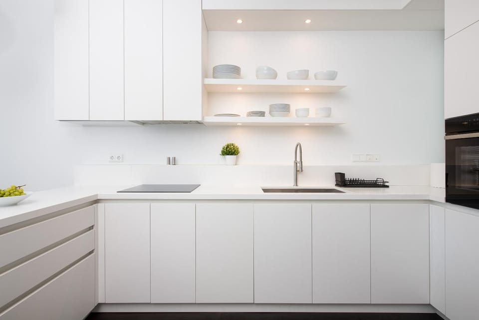 Kitchen or kitchenette, stove