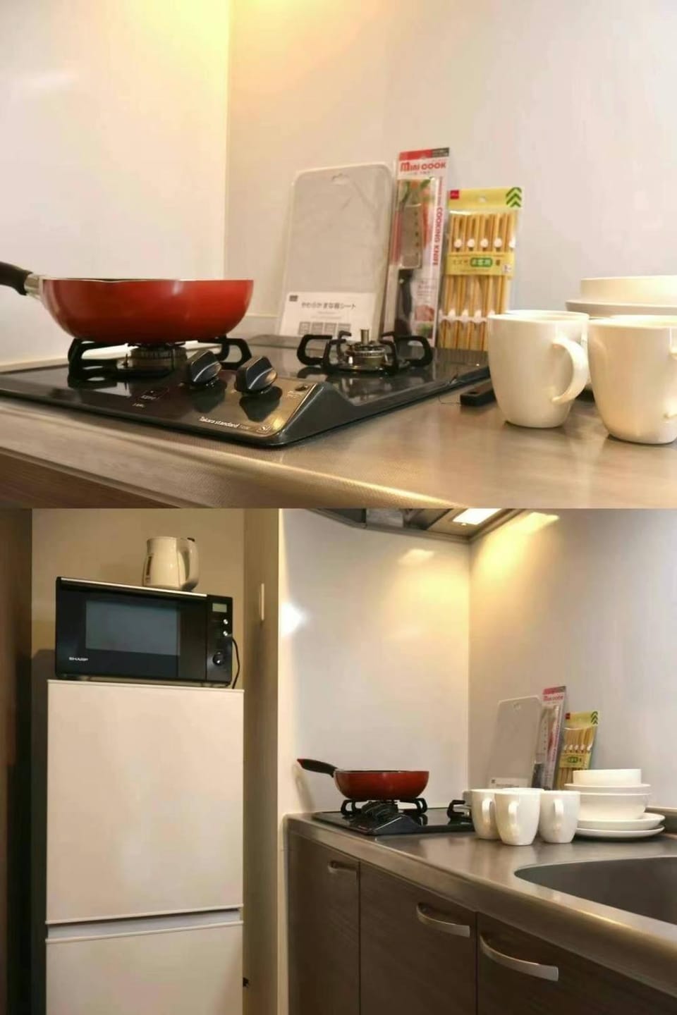 Kitchen or kitchenette, stove