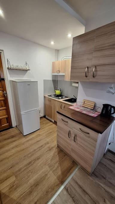 Kitchen or kitchenette, stove