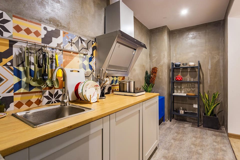 Kitchen or kitchenette, stove