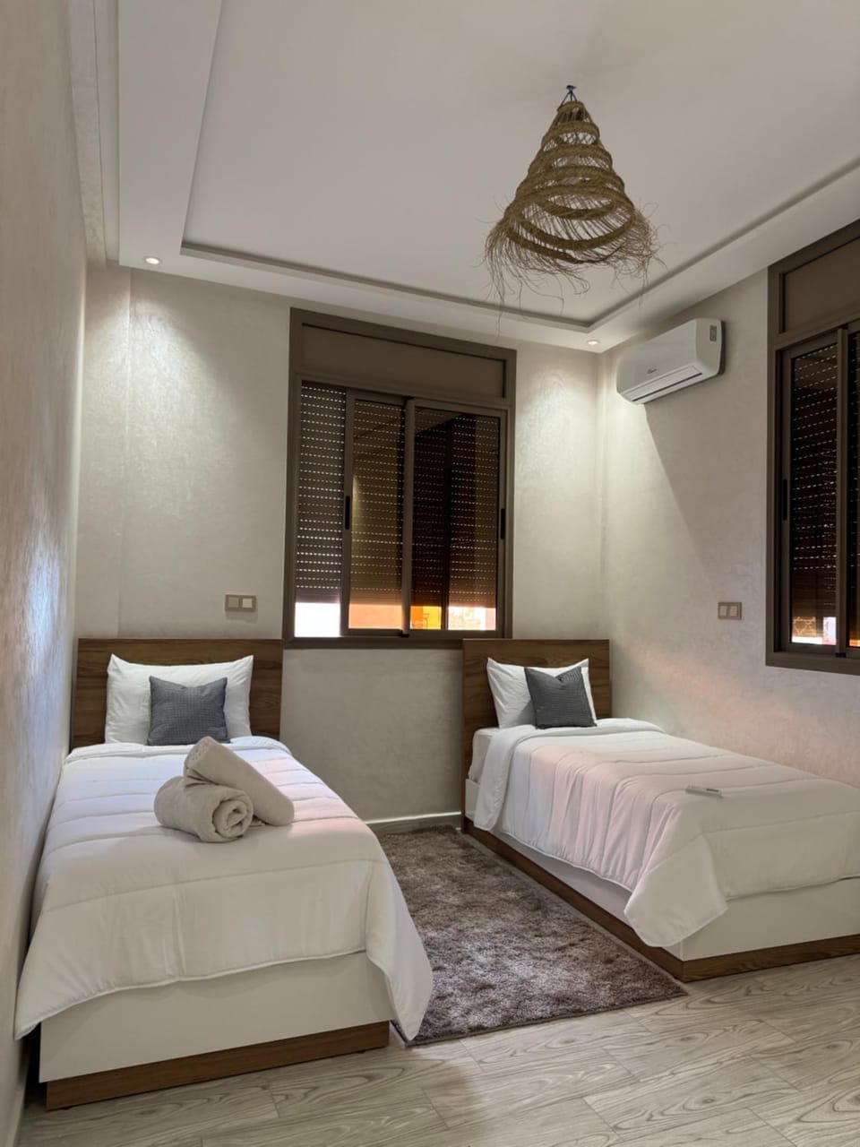 Bed, Photo of the whole room, Bedroom, towels, air conditioner