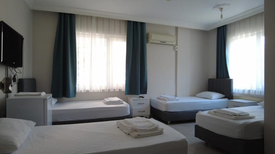 Bed, Photo of the whole room, Bedroom, towels, air conditioner