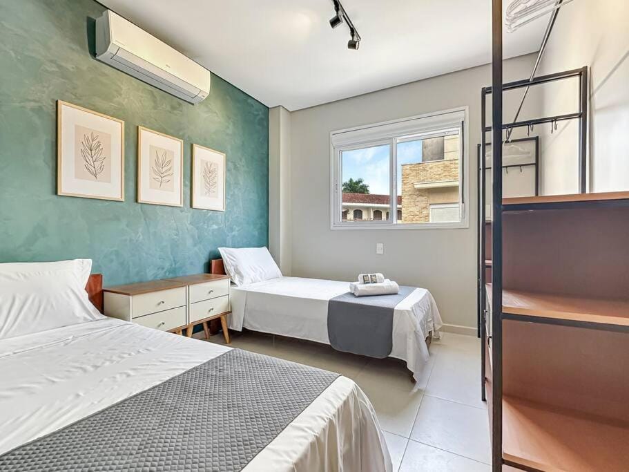 Bed, Photo of the whole room, Bedroom, towels, air conditioner
