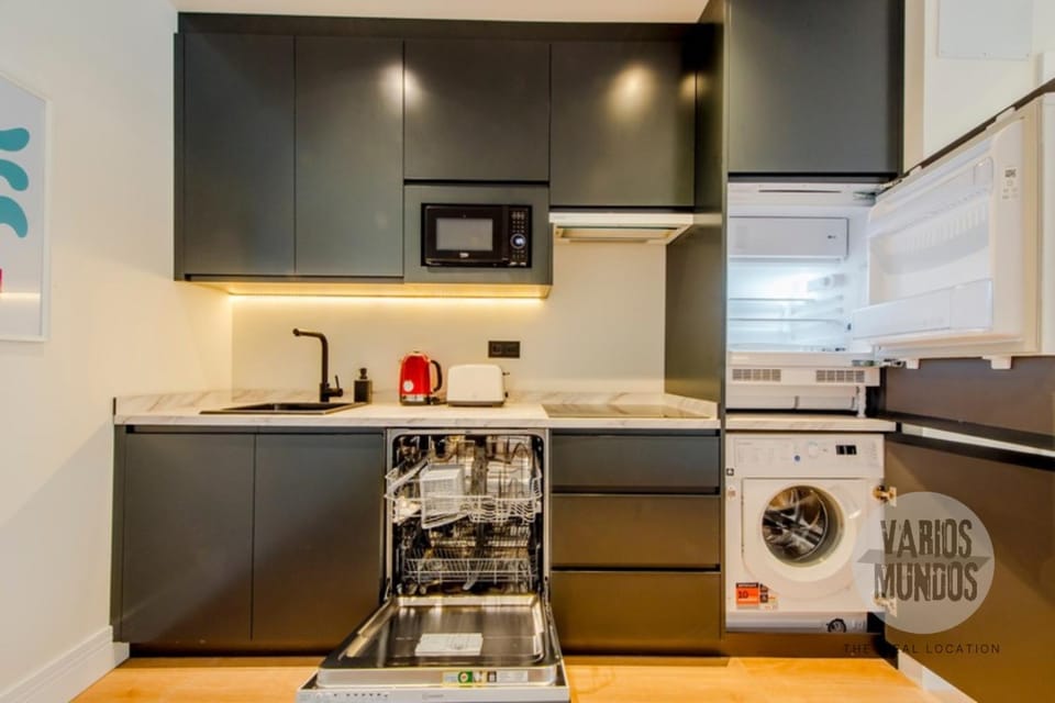Kitchen or kitchenette, dishwasher, washing machine