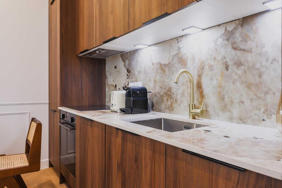 Kitchen or kitchenette, oven, stove
