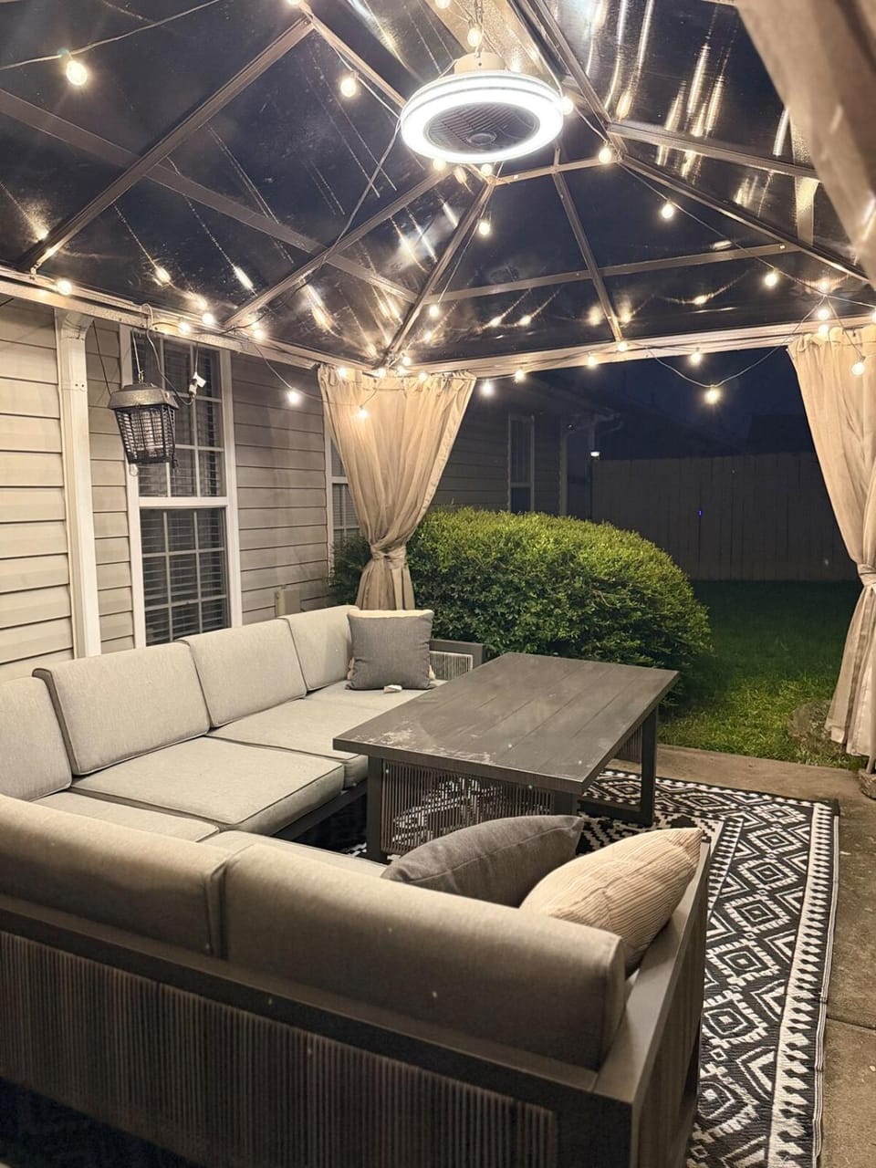 Patio, Night, Garden, Seating area, Garden view