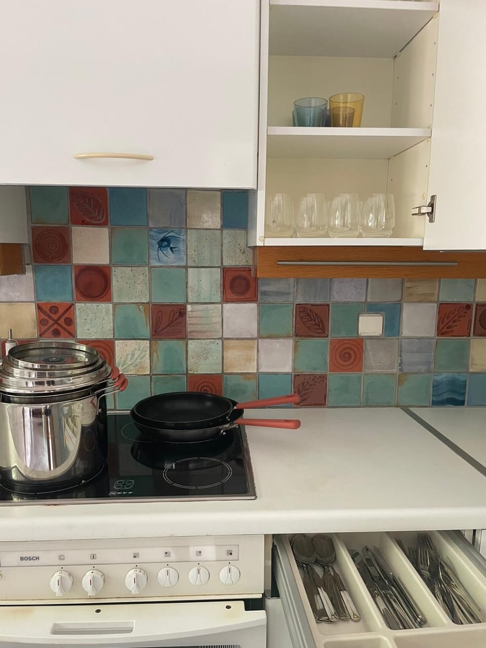 Kitchen or kitchenette, stove