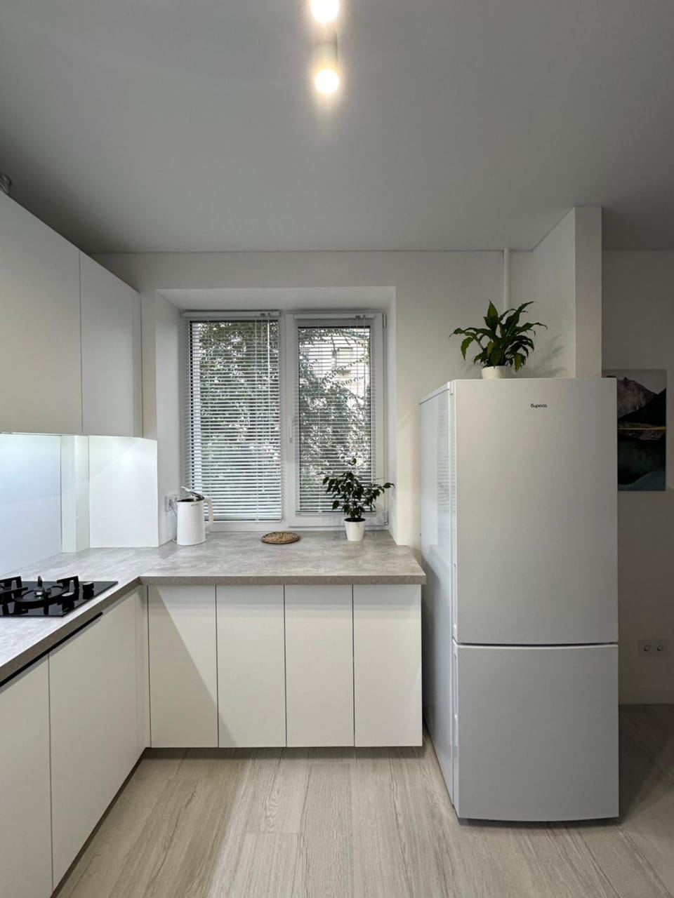 Kitchen or kitchenette, stove