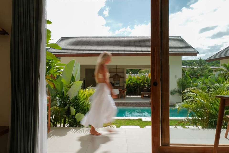 Property building, Patio, Natural landscape, Garden, Garden view, Pool view, Swimming pool