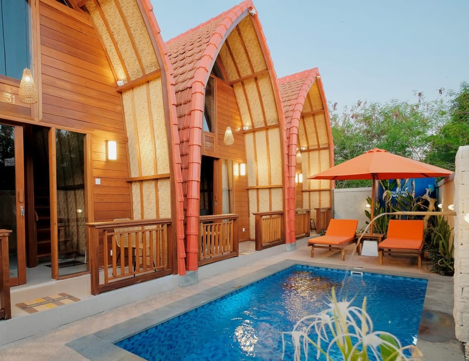 Property building, Pool view, Swimming pool, sunbed