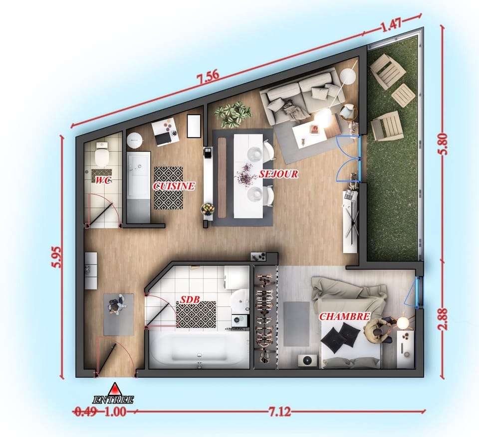 Bird's eye view, Floor plan, Area and facilities