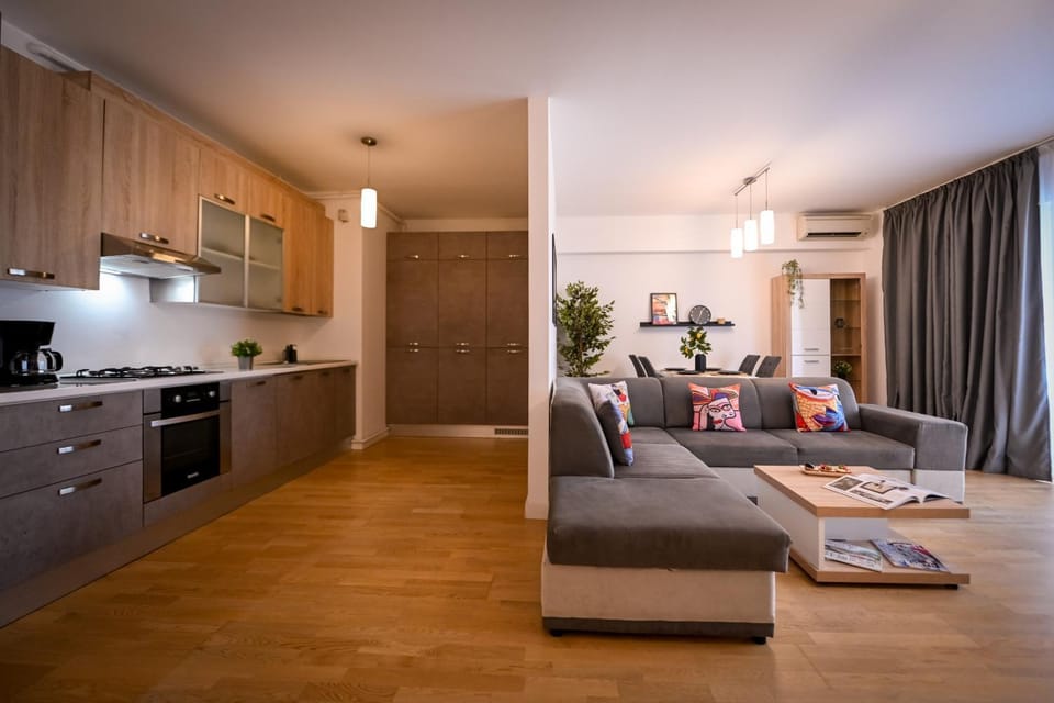 Kitchen or kitchenette, Living room, Dining area, oven, stove
