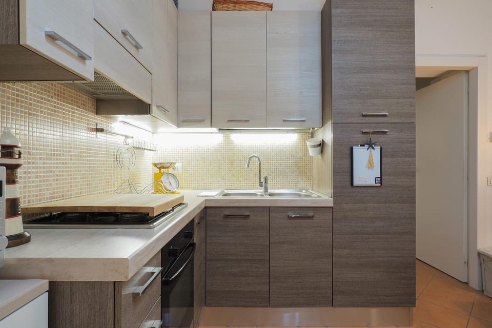 Kitchen or kitchenette, stove