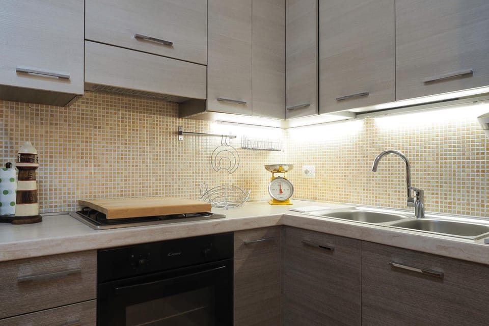 Kitchen or kitchenette, stove