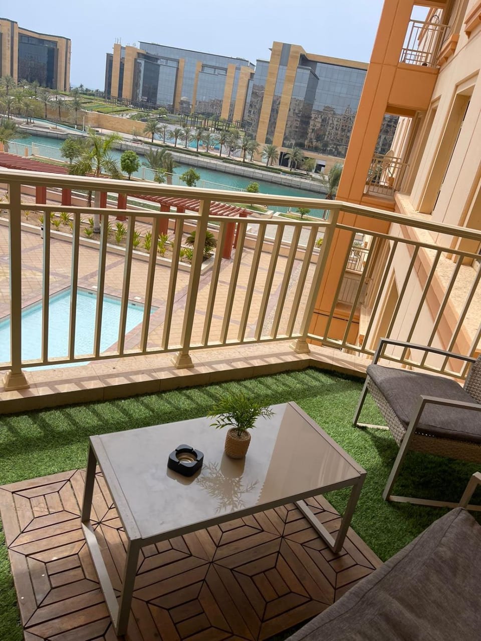 Patio, Seating area, Pool view