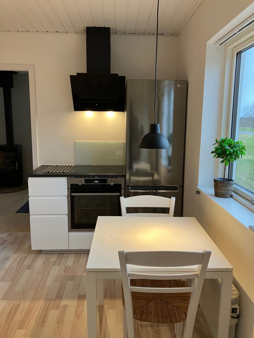 Kitchen or kitchenette, stove