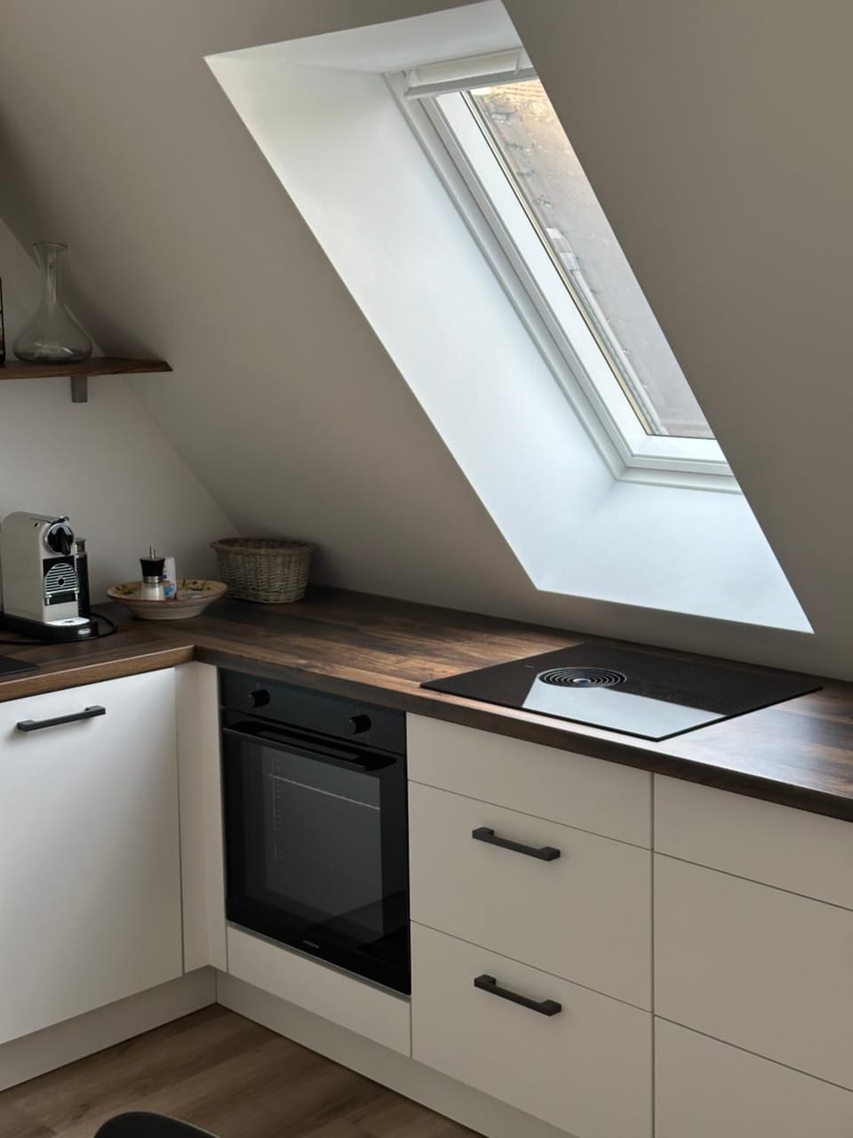 Kitchen or kitchenette, stove