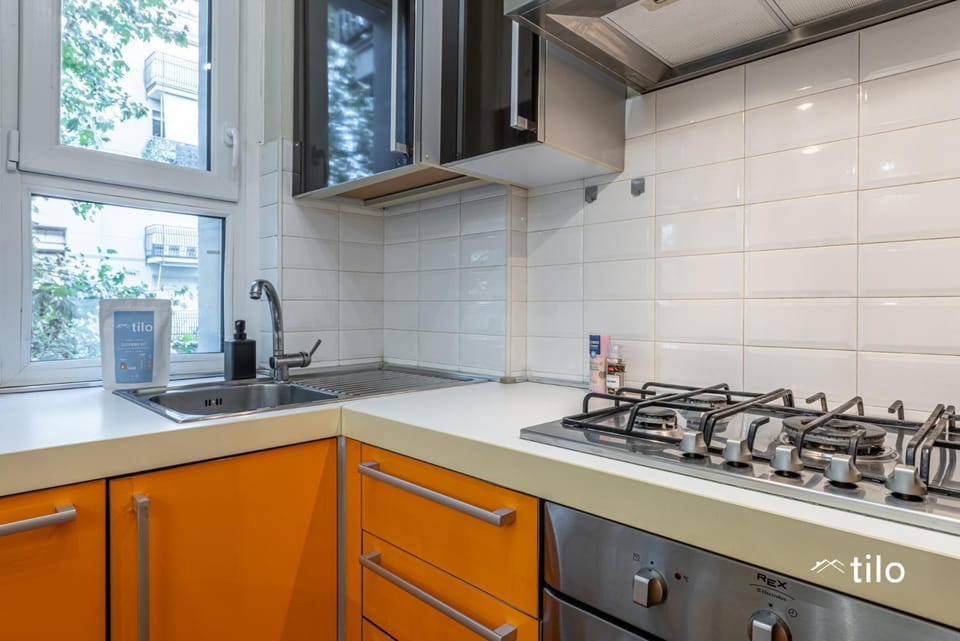 Kitchen or kitchenette, stove