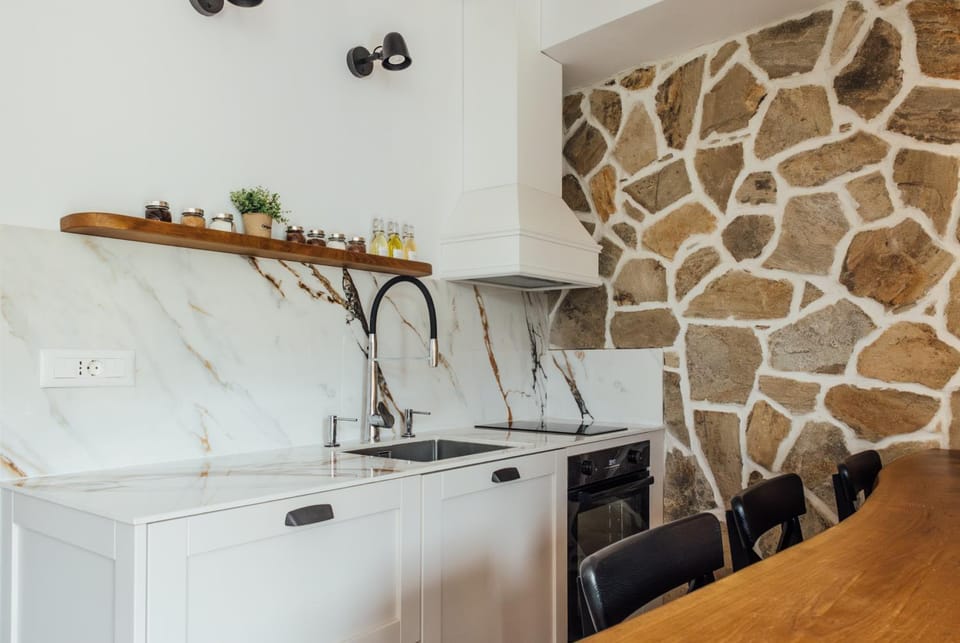 Kitchen or kitchenette, stove