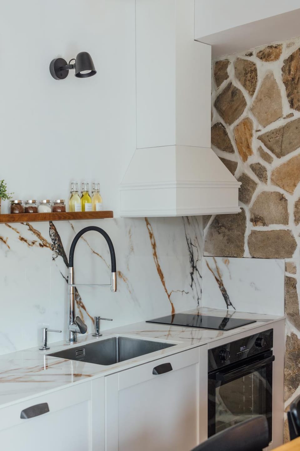 Kitchen or kitchenette, stove