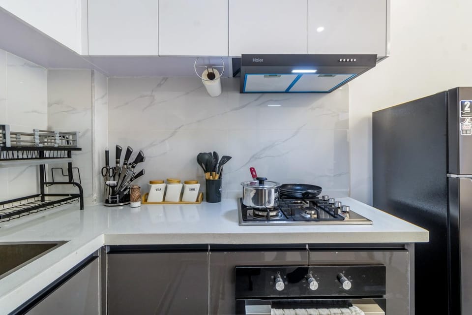 Kitchen or kitchenette, oven, stove, toaster