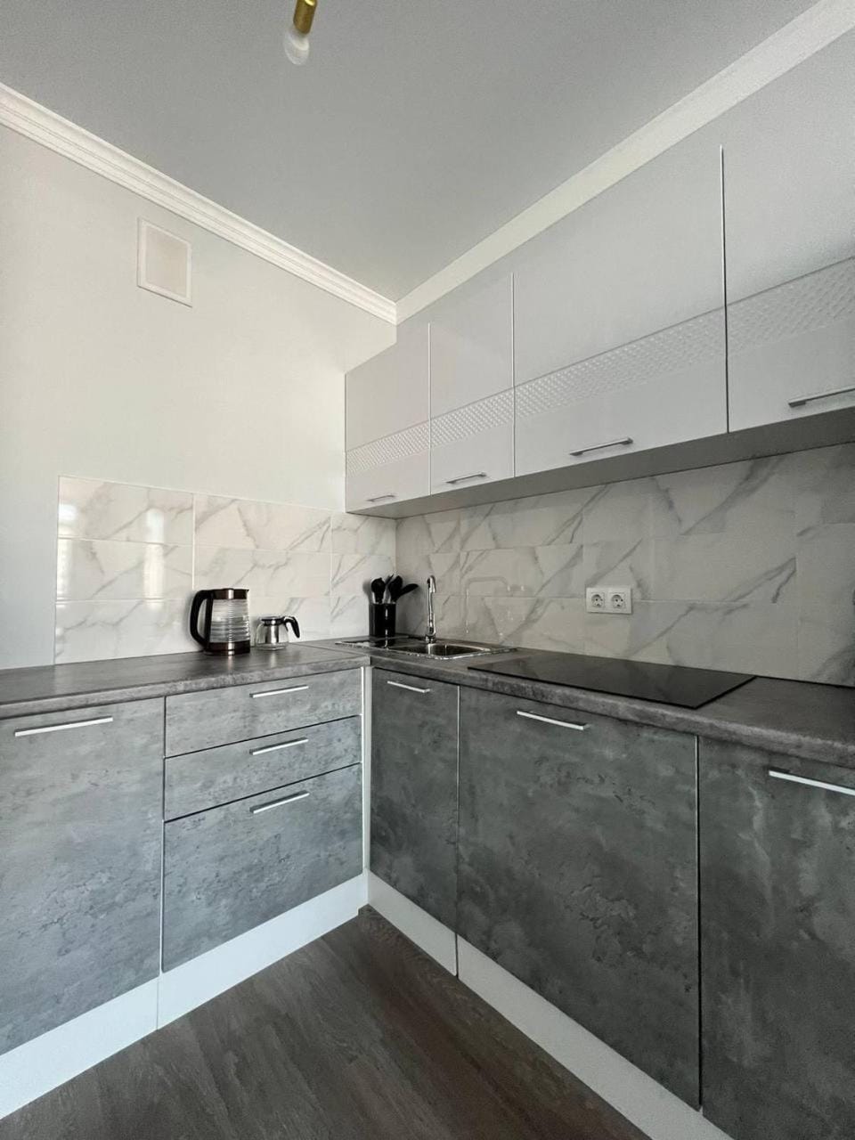 Kitchen or kitchenette, stove