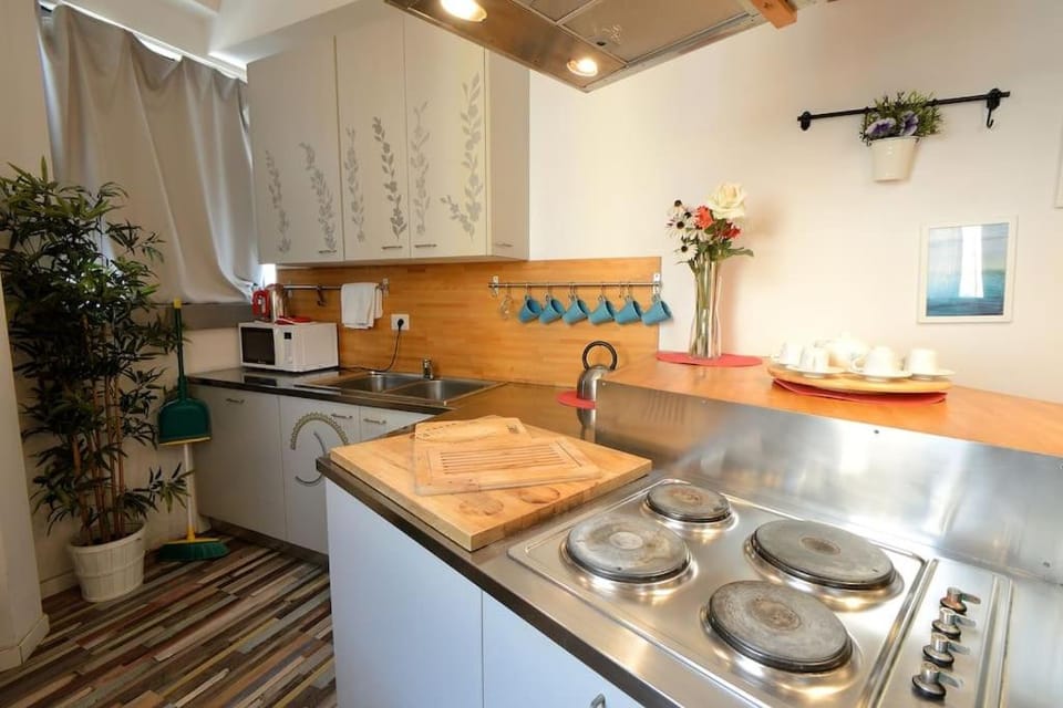 Kitchen or kitchenette, stove, kitchen