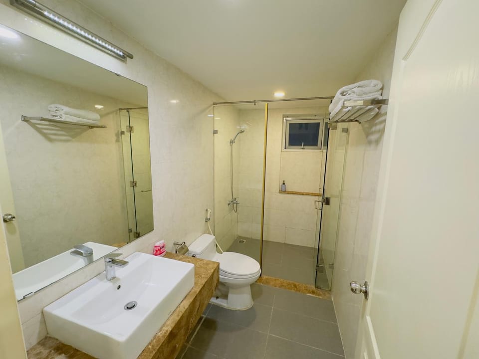 Shower, Toilet, bidet, towels