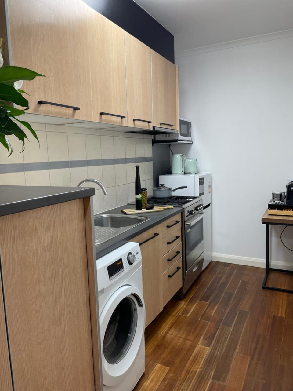 Kitchen or kitchenette, oven, stove, toaster