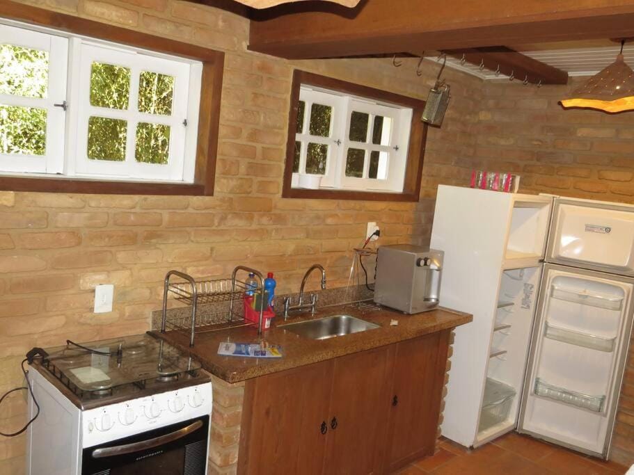 Kitchen or kitchenette, stove