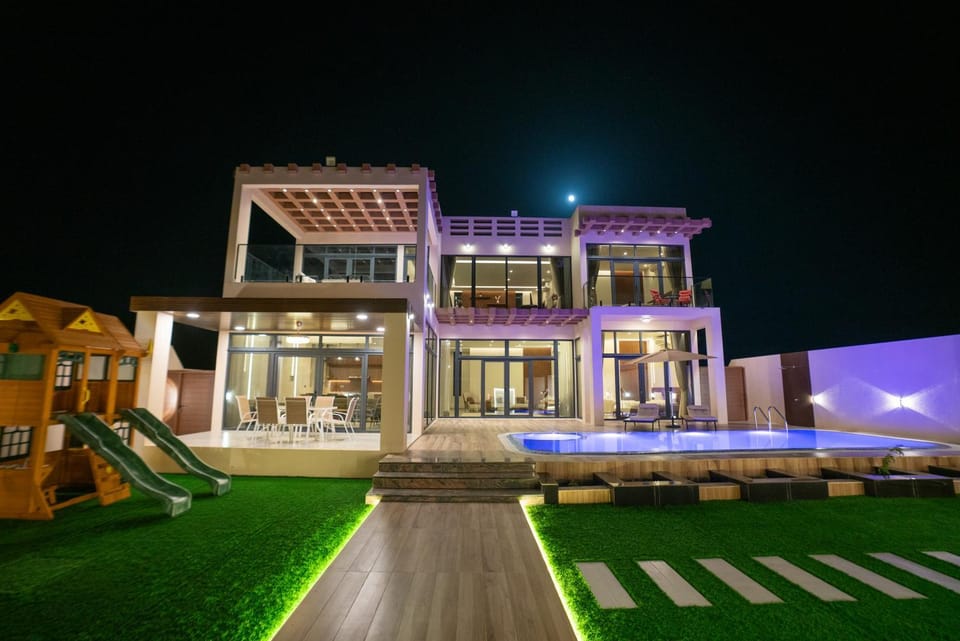 Property building, Night, Swimming pool