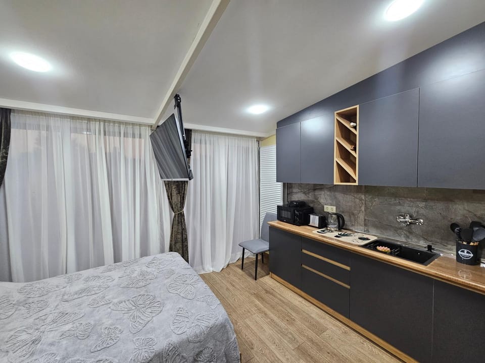 Bed, Coffee/tea facilities, Kitchen or kitchenette, Photo of the whole room, Bedroom, minibar, toaster