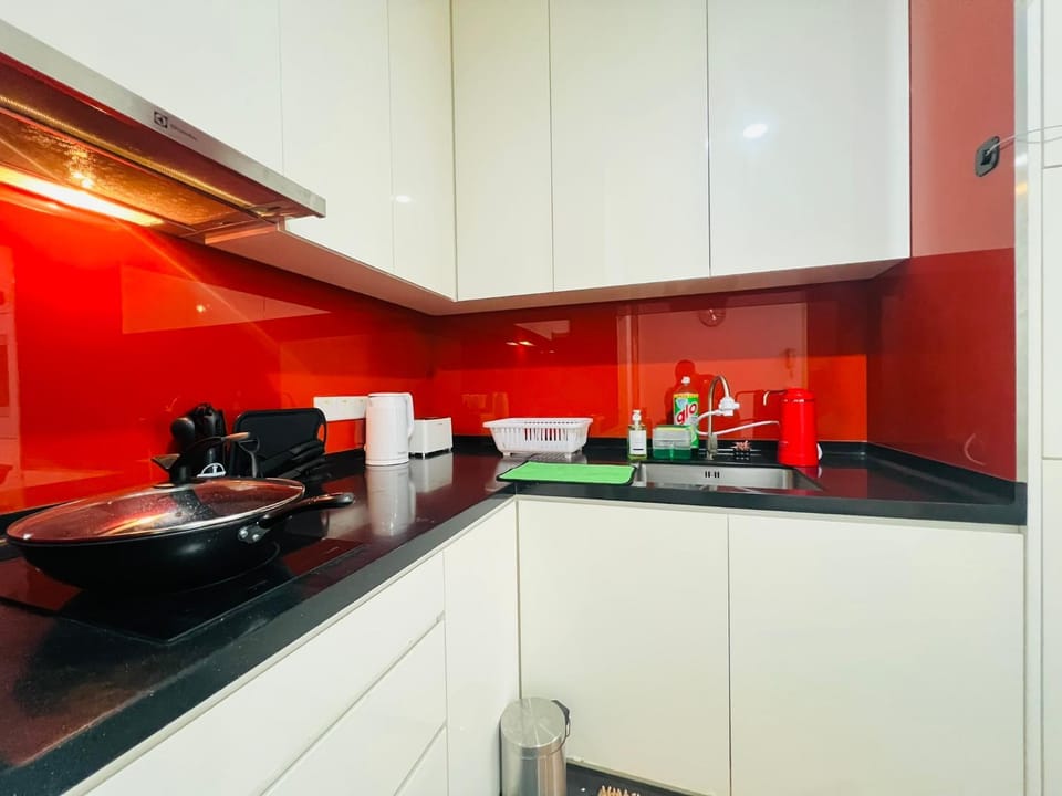 Kitchen or kitchenette, stove