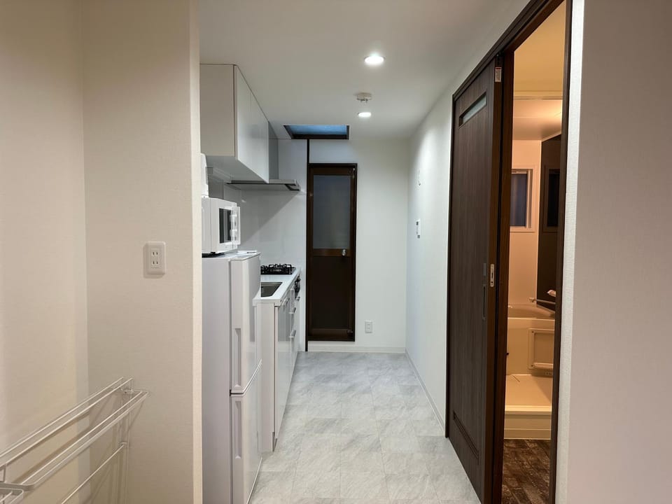 Kitchen or kitchenette, microwave