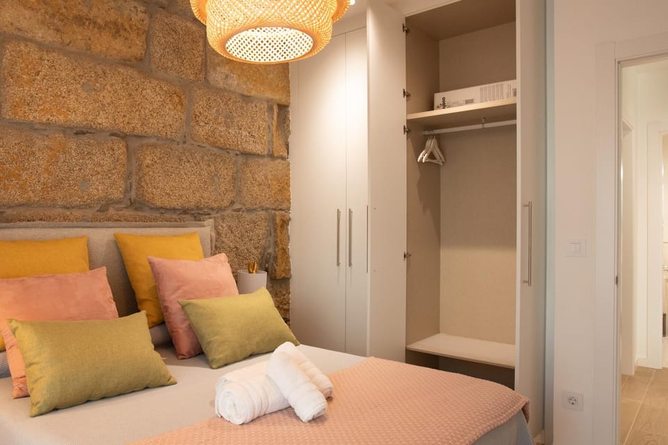 Bed, wardrobe