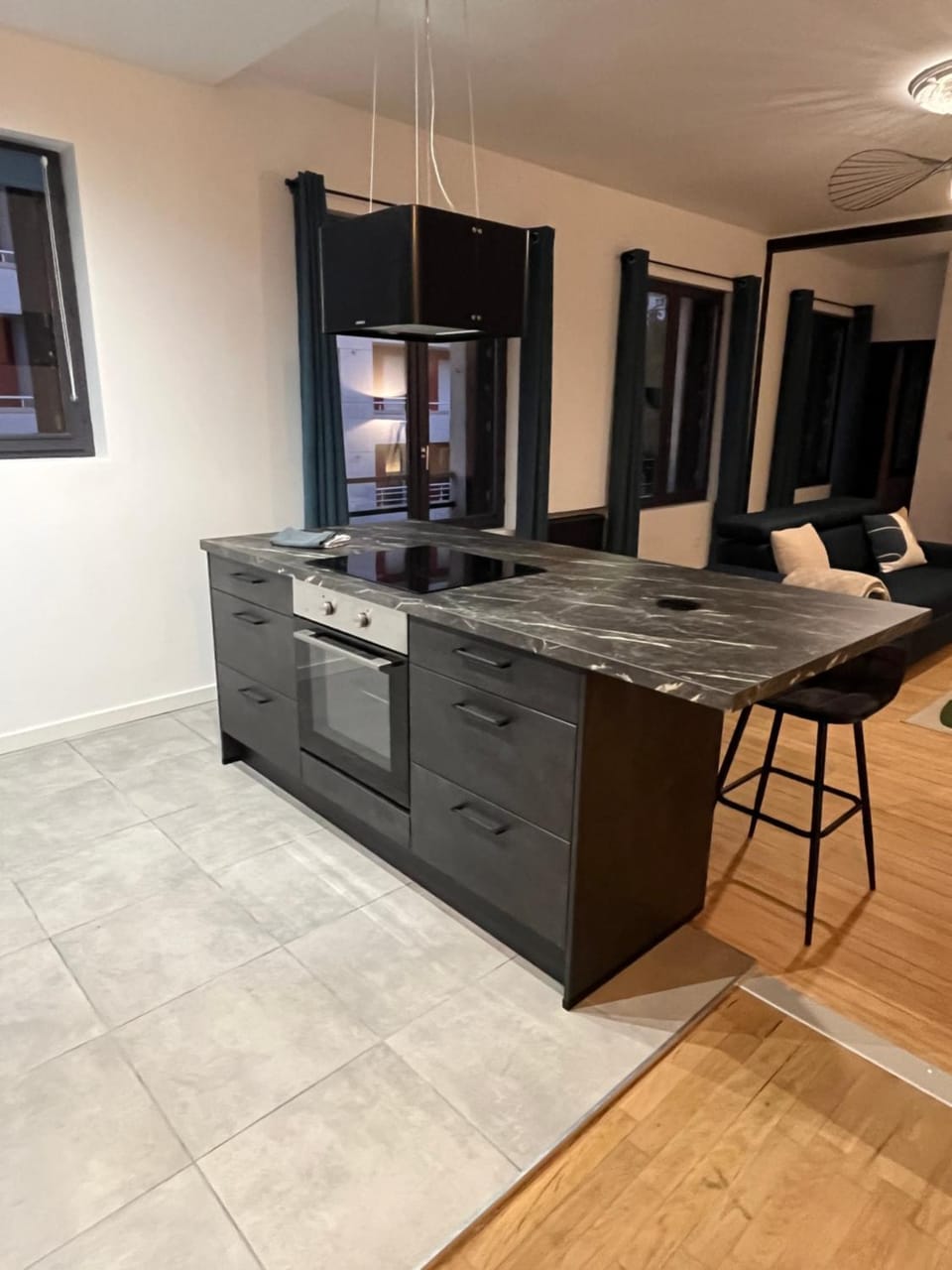Kitchen or kitchenette, stove, kitchen