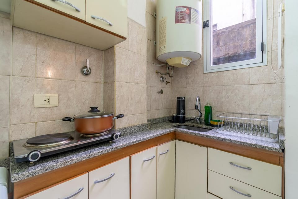 Kitchen or kitchenette, stove