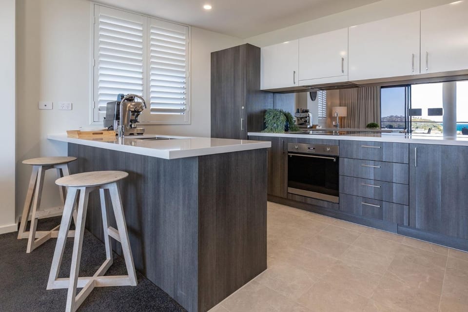 Kitchen or kitchenette, dishwasher, oven, stove