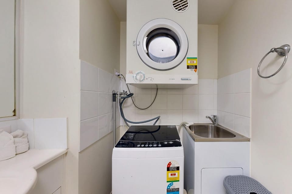 Bathroom, washing machine, dryer
