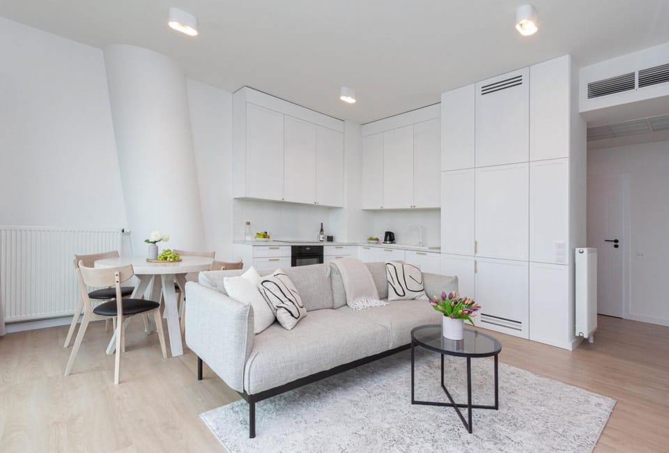 Kitchen or kitchenette, Living room, Seating area, Dining area, air conditioner