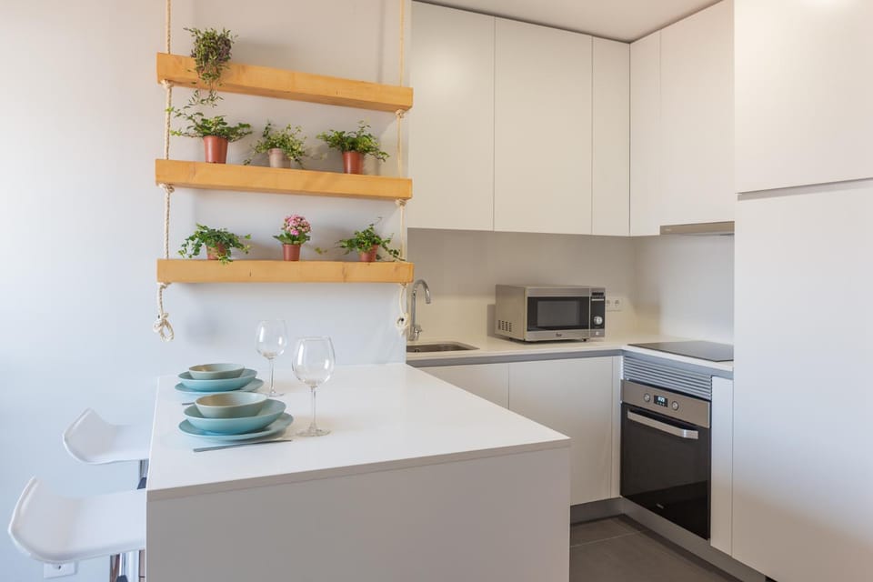 Kitchen or kitchenette, oven, stove, toaster