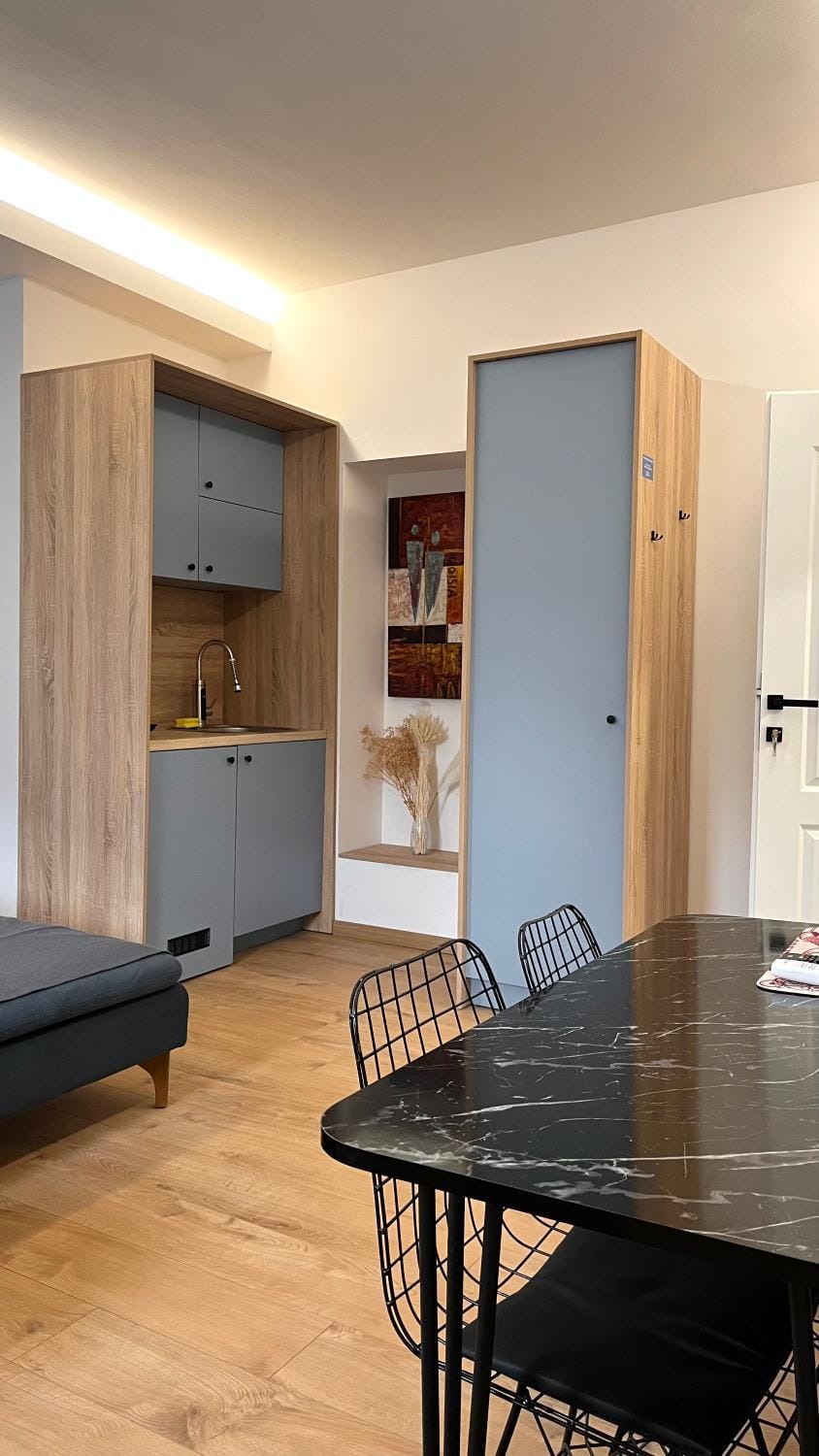 Kitchen or kitchenette, Living room, Seating area, Dining area, wardrobe