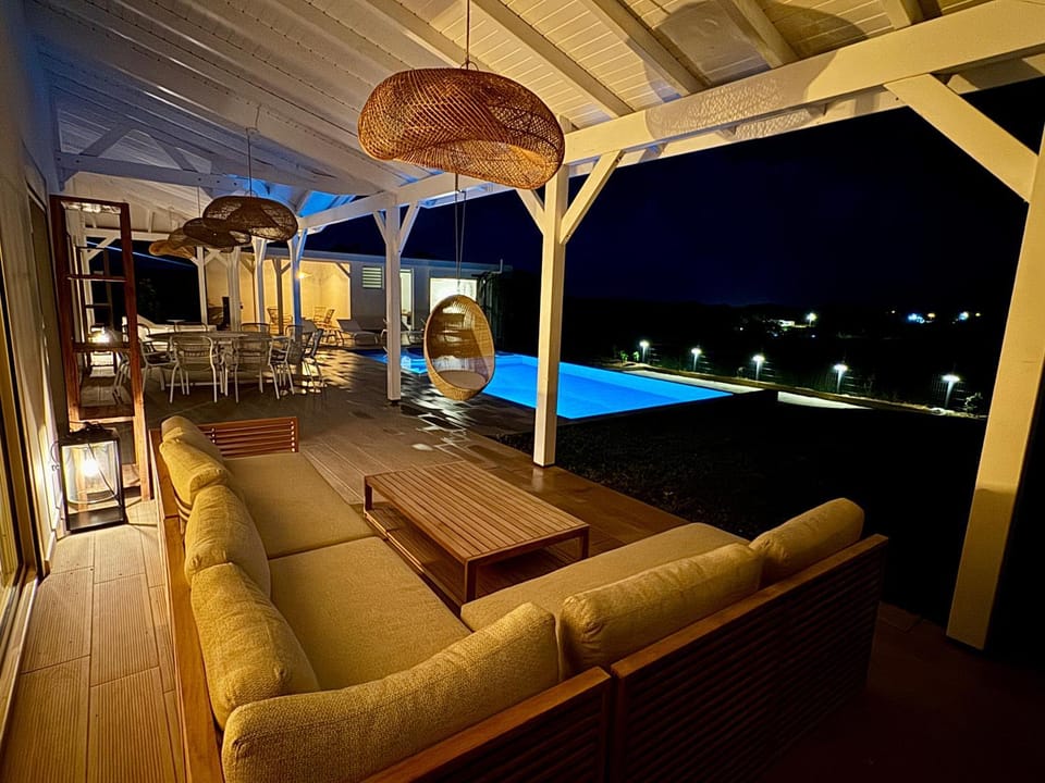 Patio, Night, View (from property/room), Balcony/Terrace, Living room, Pool view, sunbed