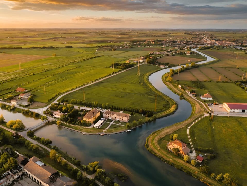 Day, Natural landscape, Bird's eye view, River view, Sunset