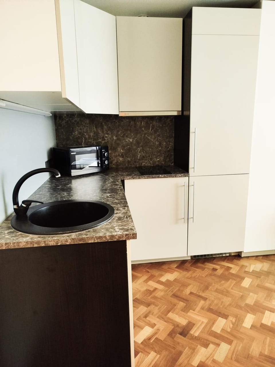 Kitchen or kitchenette, stove