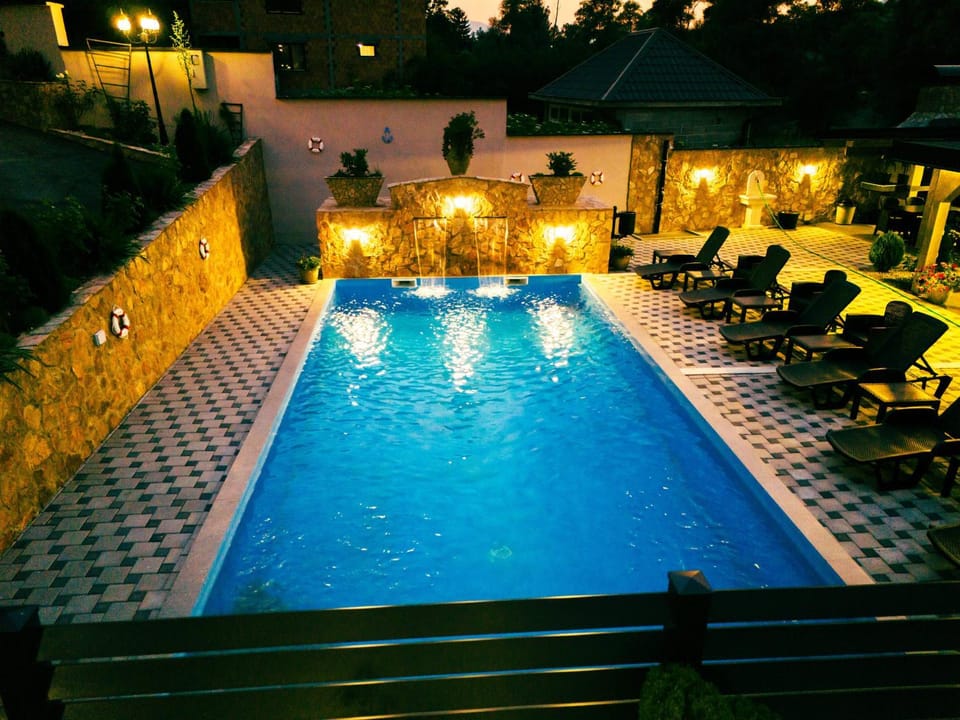 Night, Pool view, Swimming pool, Swimming pool