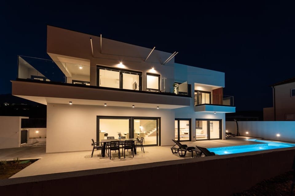 Property building, Night, Swimming pool
