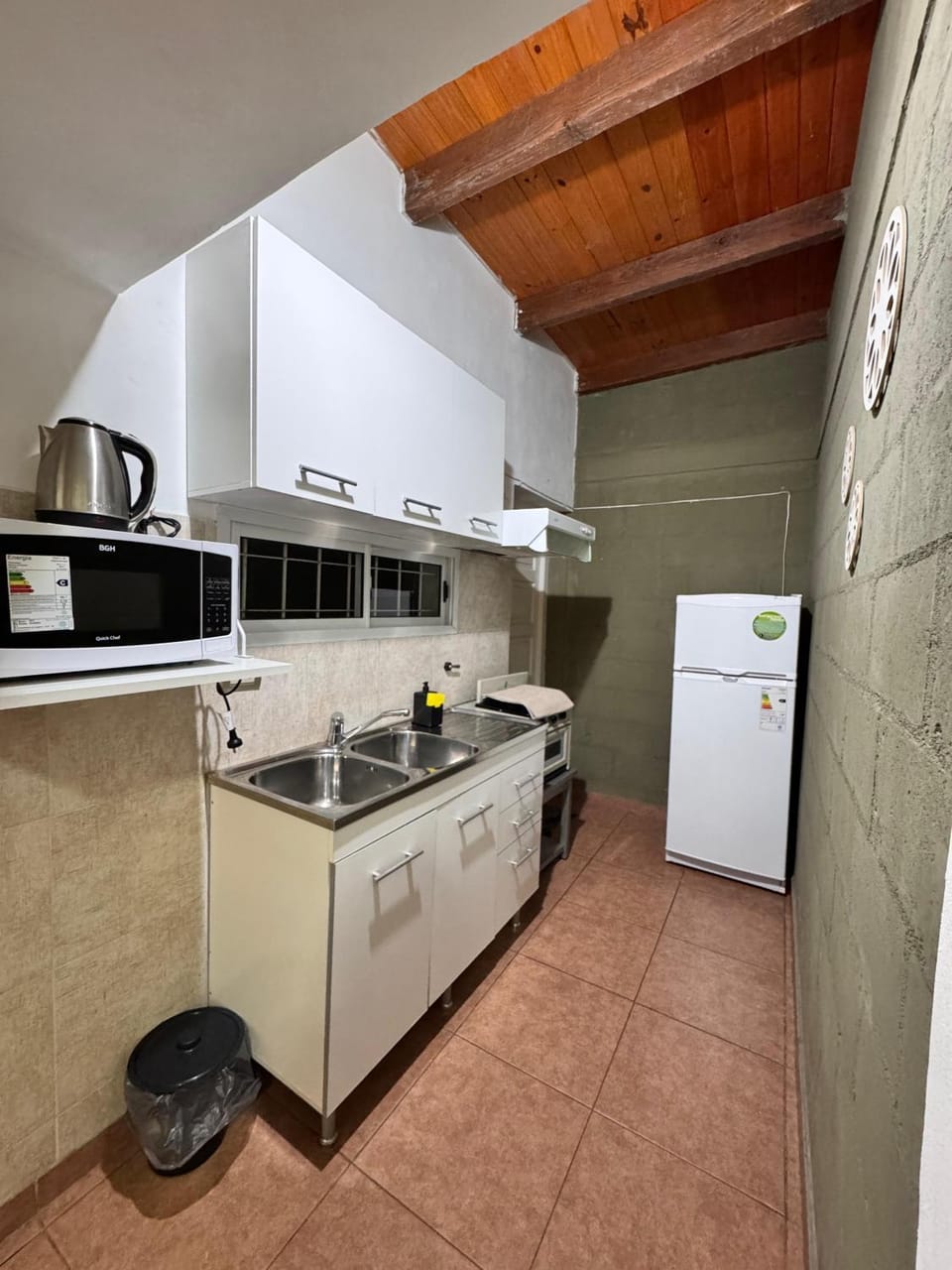 Kitchen or kitchenette, microwave