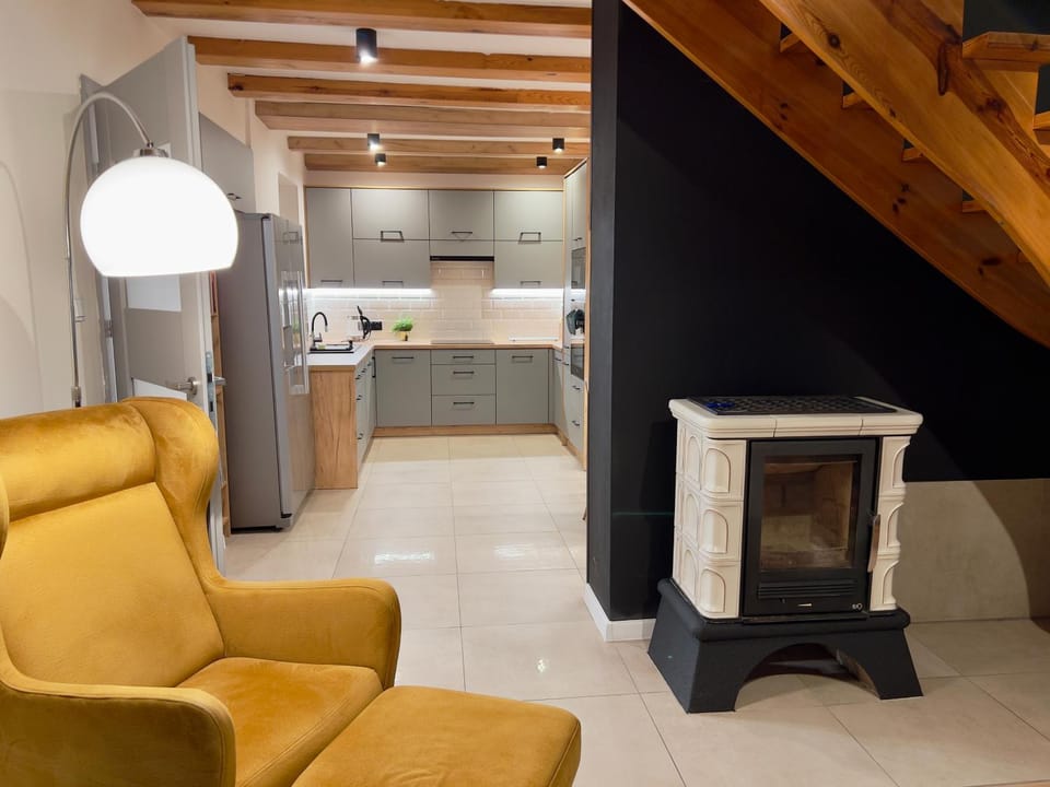 Kitchen or kitchenette, Living room, Seating area, stove