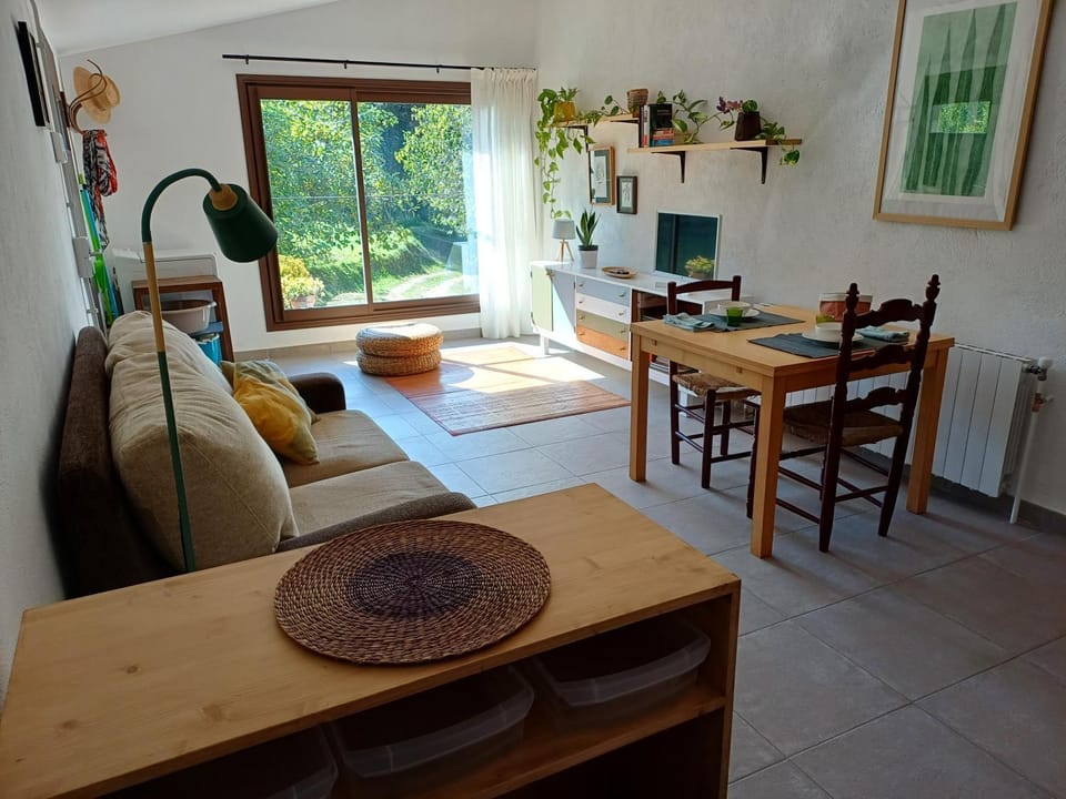 Kitchen or kitchenette, Living room, Decorative detail, Seating area, Dining area, Garden view, internet, storage